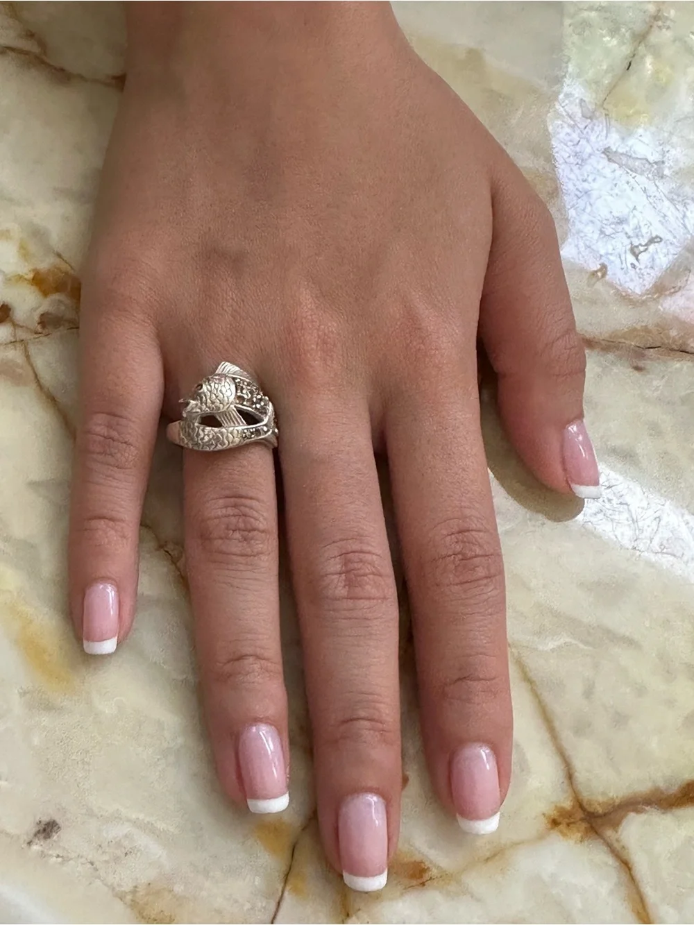 925 Sterling Silver Artisan Fish Wrap Ring